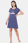 Soie Cotton Modal Knee Length Nightdress - Blue — thumbnail 1